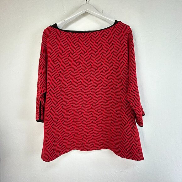 Chico's Womens Red & Black Herringbone Sweater Top Size 3 Boat Neck Relaxed Fit - Picture 1 of 8